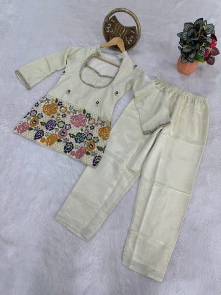 Lavish Off White Designer Tissue Shimmer Silk Co Ord Set with Mirror Work CO ORD Sets
