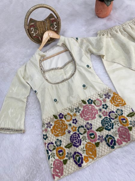 Lavish Off White Designer Tissue Shimmer Silk Co Ord Set with Mirror Work CO ORD Sets