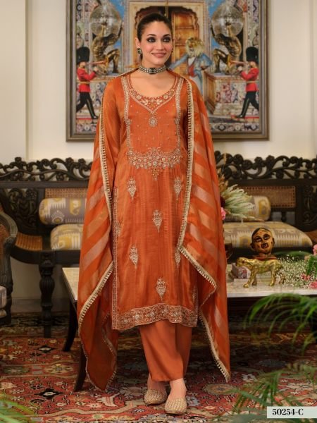 Lavish Oranga Festive Wear Simar Bits Embroidered Top with Pure Silk Pant for Functions Salwar Kameez