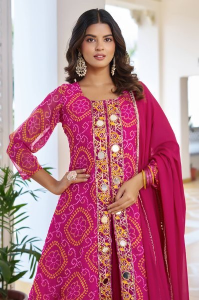 Lavish Pink Mirror & Thread Work Kurti with Plazzo and Dupatta for Wedding Wear  Ready To Wear Collection