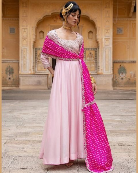 lavish Pink Natural Crepe Silk Sequence Work Gown Pant Set with Georgette Dupatta Ready To Wear Suit