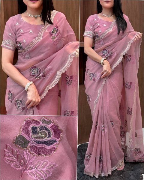Lavish Pink Party Wear Melborne Simmer Silk Saree with Heavy Embroidery Silk Sarees Wholesale