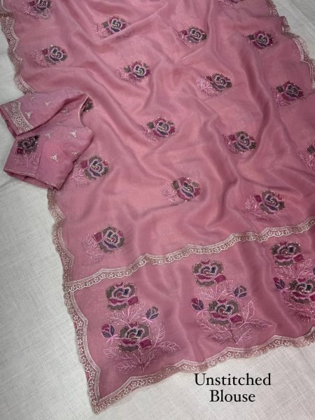 Lavish Pink Party Wear Melborne Simmer Silk Saree with Heavy Embroidery Silk Sarees Wholesale