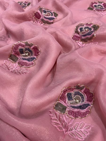 Lavish Pink Party Wear Melborne Simmer Silk Saree with Heavy Embroidery Silk Sarees Wholesale