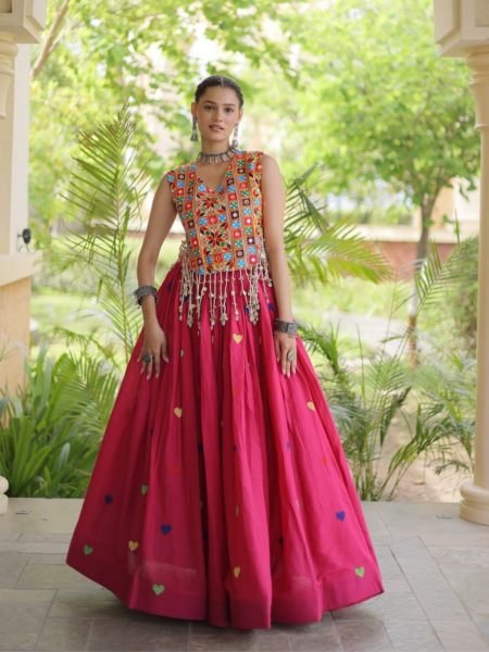 Lavish Rani Pink Designer Garba Wear Cora Cotton Lehenga Choli with 4.5 Meter Flare  Lehenga
