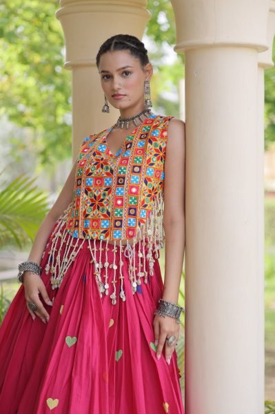 Lavish Rani Pink Designer Garba Wear Cora Cotton Lehenga Choli with 4.5 Meter Flare Navratri Lehnega Choli