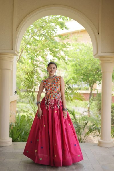 Lavish Rani Pink Designer Garba Wear Cora Cotton Lehenga Choli with 4.5 Meter Flare Navratri Lehnega Choli