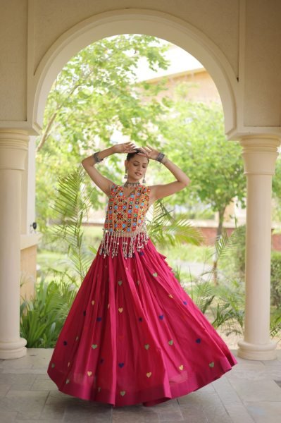 Lavish Rani Pink Designer Garba Wear Cora Cotton Lehenga Choli with 4.5 Meter Flare Navratri Lehnega Choli
