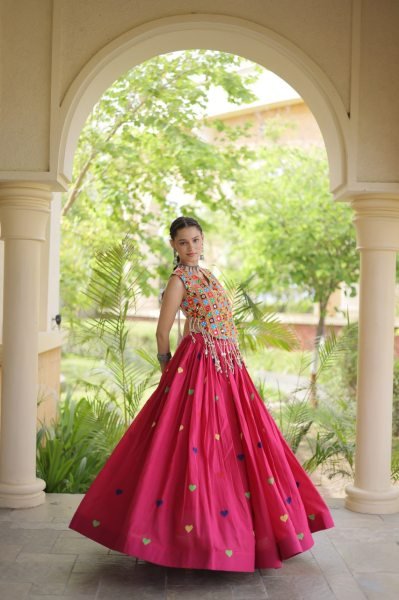 Lavish Rani Pink Designer Garba Wear Cora Cotton Lehenga Choli with 4.5 Meter Flare Navratri Lehnega Choli