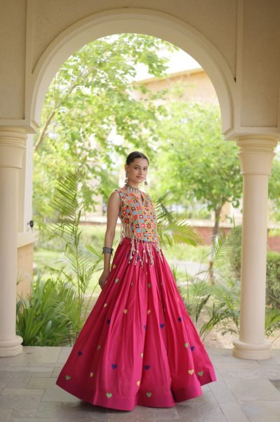 Lavish Rani Pink Designer Garba Wear Cora Cotton Lehenga Choli with 4.5 Meter Flare Navratri Lehnega Choli
