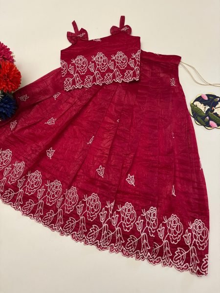 Lavish Red Kids Crush Silk Lehenga with Resham Embroidery for Wedding Wear Girls Wear