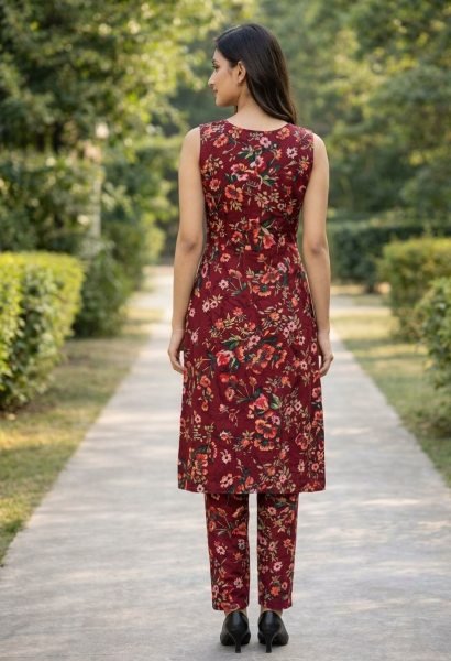 Lavish Red Printed Kurti with Pant Set for Casual Wear Women  Straight Cut Long Kurtis