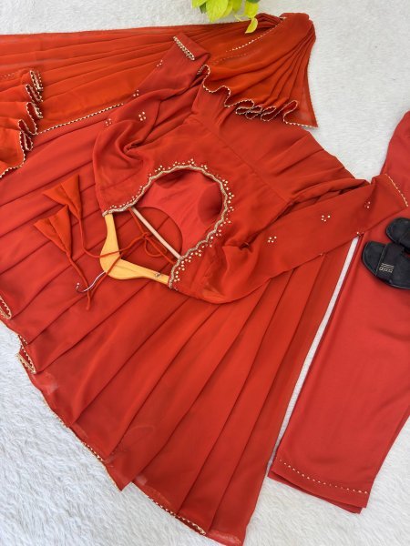 Lavish Rust Fully Stitched Georgette Gown with Heavy Butter Cotton Inner at Manufacturer  Ready To Wear Collection