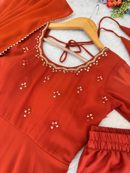 Lavish Rust Fully Stitched Georgette Gown with Heavy Butter Cotton Inner at Manufacturer  Ready To Wear Collection