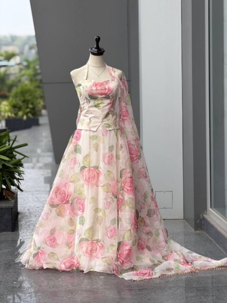 Lavish White Haldi Special Organza Digital Printed Lehenga Choli with Dupatta Designer Lehenga Choli