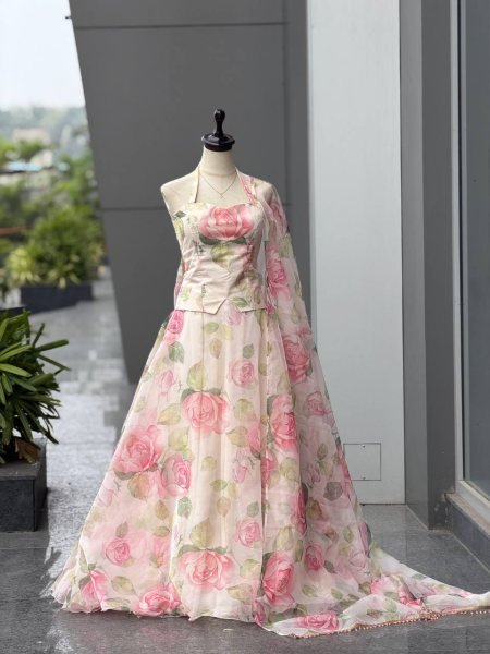 Lavish White Haldi Special Organza Digital Printed Lehenga Choli with Dupatta Designer Lehenga Choli