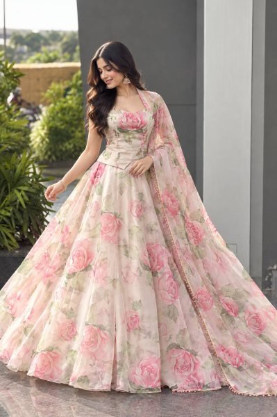 Lavish White Haldi Special Organza Digital Printed Lehenga Choli with Dupatta Designer Lehenga Choli