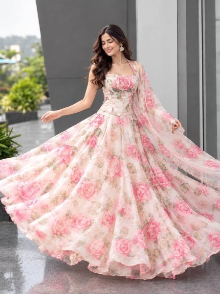 Lavish White Haldi Special Organza Digital Printed Lehenga Choli with Dupatta Designer Lehenga Choli