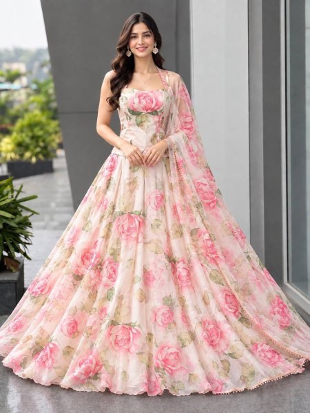 Lavish White Haldi Special Organza Digital Printed Lehenga Choli with Dupatta Designer Lehenga Choli