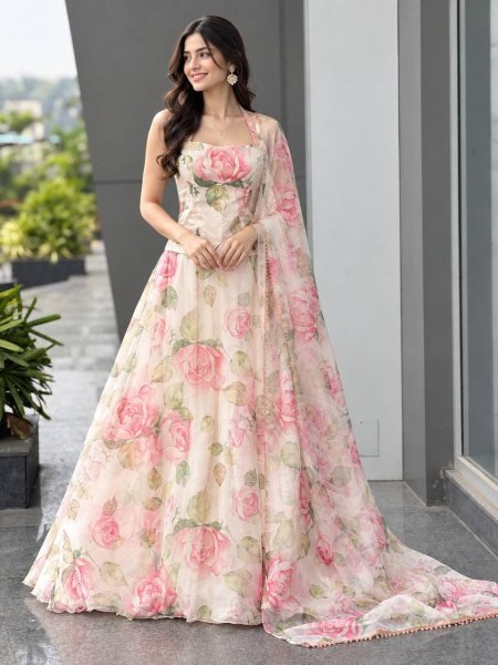 Lavish White Haldi Special Organza Digital Printed Lehenga Choli with Dupatta Designer Lehenga Choli