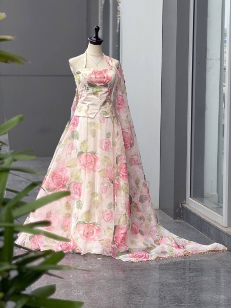Lavish White Haldi Special Organza Digital Printed Lehenga Choli with Dupatta Designer Lehenga Choli