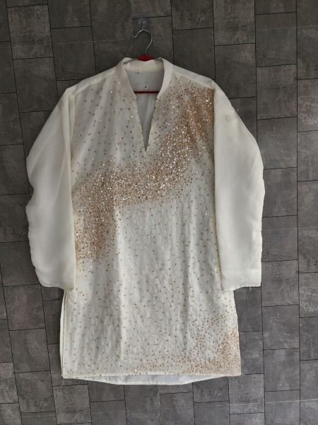 Lavish White Men’s Traditional Kurta Pajama Set with Fine Beads Work Kurta Pajama Wholesale