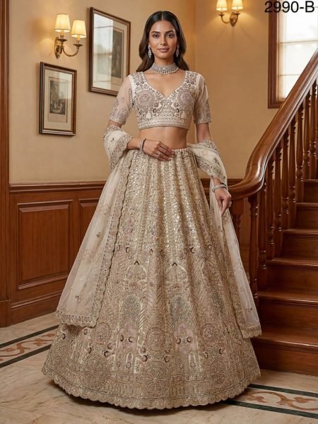 Lavish White Pure Soft Heavy Net Sequins Embroidery Work Bridal Lehenga Bridal Lehenga Choli