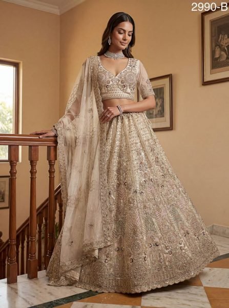 Lavish White Pure Soft Heavy Net Sequins Embroidery Work Bridal Lehenga Bridal Lehenga Choli