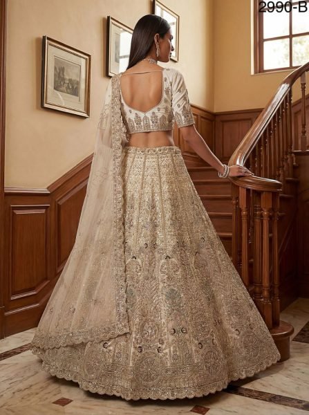 Lavish White Pure Soft Heavy Net Sequins Embroidery Work Bridal Lehenga Bridal Lehenga Choli