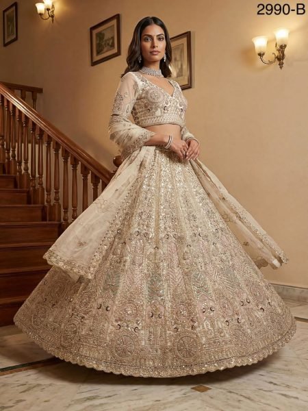 Lavish White Pure Soft Heavy Net Sequins Embroidery Work Bridal Lehenga Bridal Lehenga Choli