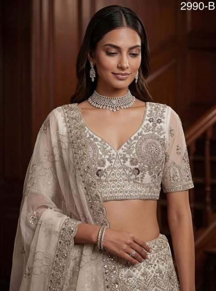 Lavish White Pure Soft Heavy Net Sequins Embroidery Work Bridal Lehenga Bridal Lehenga Choli