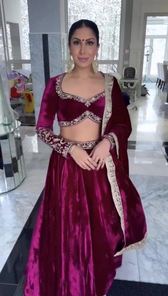 Lavish Wine Color Velvet Lehenga Choli with Sequins, Dori and Zari Work Designer Lehenga Choli