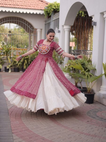 Lavish Maroon Navratri Lehenga Kurti Combo in Kora Cotton and Faux Georgette  Lehenga