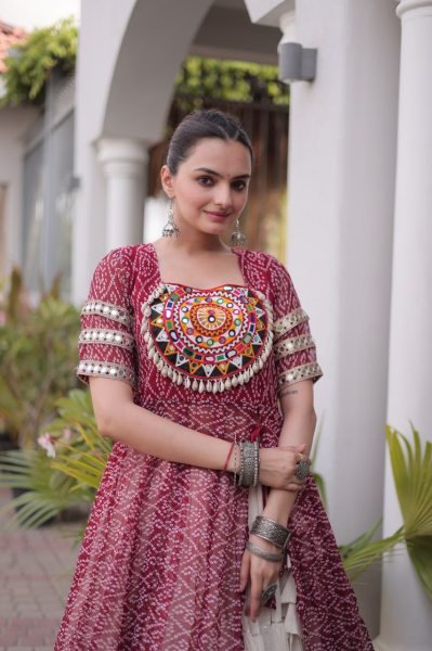 Lavish Maroon Navratri Lehenga Kurti Combo in Kora Cotton and Faux Georgette Navratri Lehnega Choli