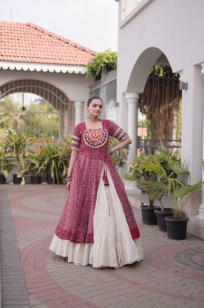 Lavish Maroon Navratri Lehenga Kurti Combo in Kora Cotton and Faux Georgette Navratri Lehnega Choli