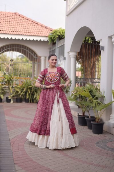 Lavish Maroon Navratri Lehenga Kurti Combo in Kora Cotton and Faux Georgette Navratri Lehnega Choli