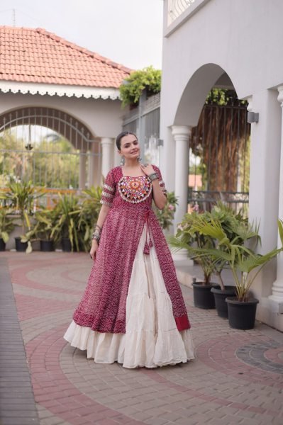 Lavish Maroon Navratri Lehenga Kurti Combo in Kora Cotton and Faux Georgette Navratri Lehnega Choli