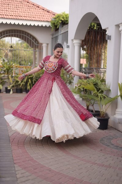 Lavish Maroon Navratri Lehenga Kurti Combo in Kora Cotton and Faux Georgette Navratri Lehnega Choli