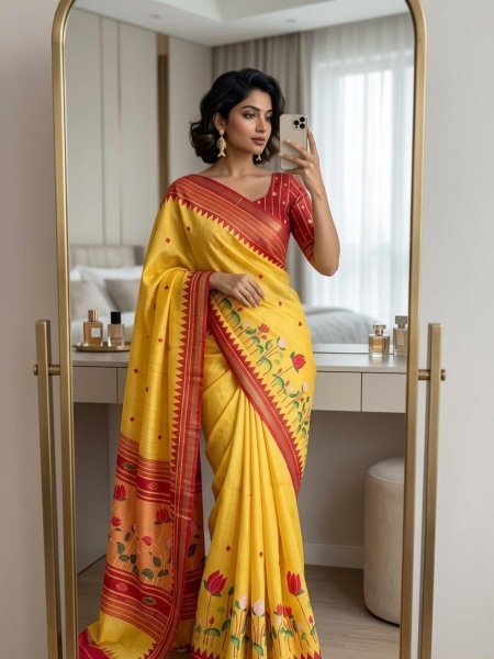 Lavish Yellow Premium Mul Cotton Saree with Rich Kalamkari Pallu 