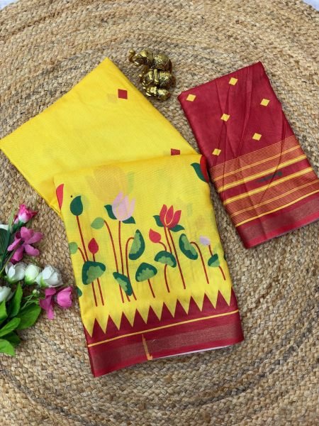 Lavish Yellow Premium Mul Cotton Saree with Rich Kalamkari Pallu Printed Cotton Sarees Wholesale