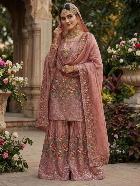 Lead Style Fendy Silk Embroidered Top Sharara Set with Lace Dupatta Ready To Wear Suit