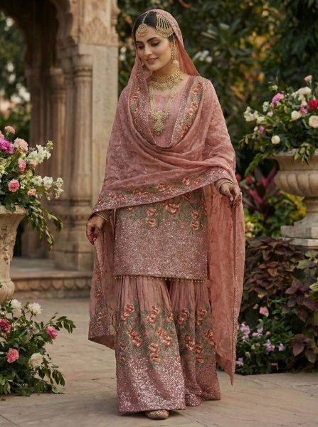 Lead Style Fendy Silk Embroidered Top Sharara Set with Lace Dupatta Ready To Wear Collection