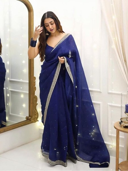 Legendary Blue Organza Silk Saree with Sequins Work and Designer Blouse Sarees 