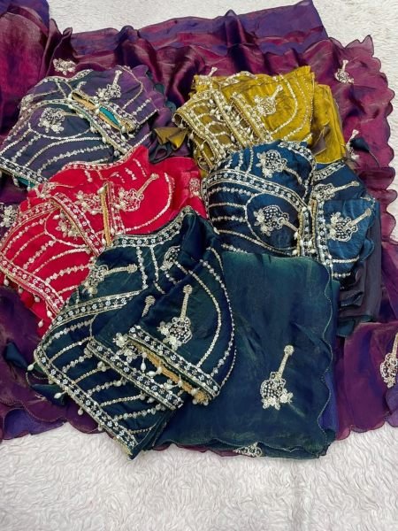 Legendary Bottle Green Wedding Fandy Satin Saree with Designer Stitched Blouse Bollywood Fancy Sarees Wholesale