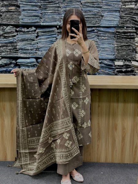 Legendary Brown Summer Cotton Suit Set with Hand Work and Latkan Dupatta Cotton Kurtis Wholesale