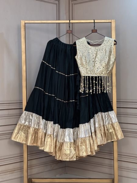 Legendary Dark Rama Ready-to-Wear Rayon Lehenga with Golden Organza Blouse at Wholesale Rate  Lehenga