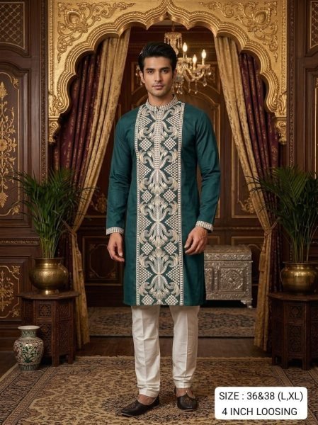 Legendary Forest Green Heavy Royal Silk Kurta Pajama with Intricate Embroidery  Kurta Pajama Wholesale