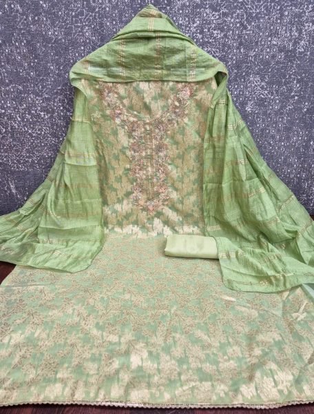 Legendary Green Modal Jacquard Suit with Sequin Work and Chanderi Fancy Dupatta Color Set Matching Dress Material Wholesale