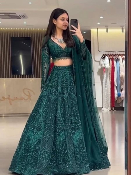Legendary Green Net Lehenga Choli with Dori Sequins Work at Wholesale Rate  Lehenga