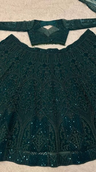 Legendary Green Net Lehenga Choli with Dori Sequins Work at Wholesale Rate Bollywood Lehenga Choli